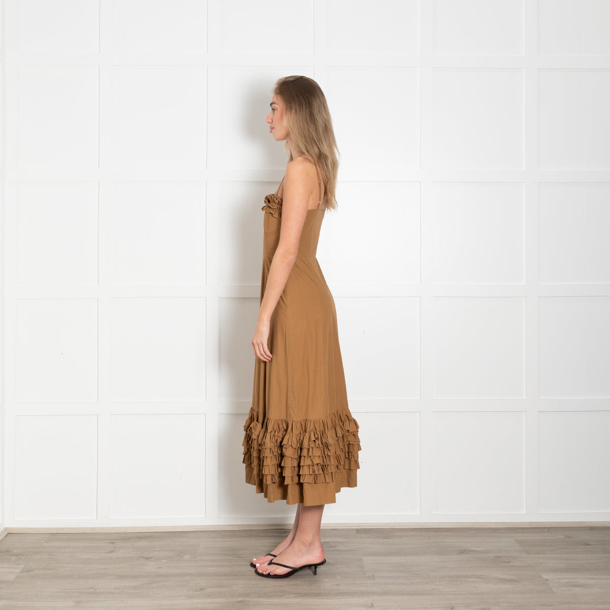 Molly Goddard Tobacco Cotton Dress with Ruching Detail