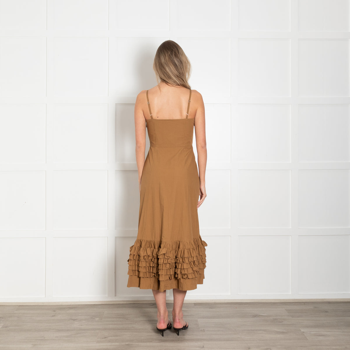 Molly Goddard Tobacco Cotton Dress with Ruching Detail