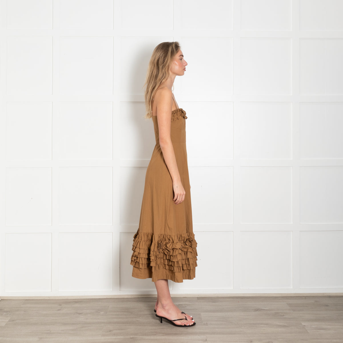 Molly Goddard Tobacco Cotton Dress with Ruching Detail