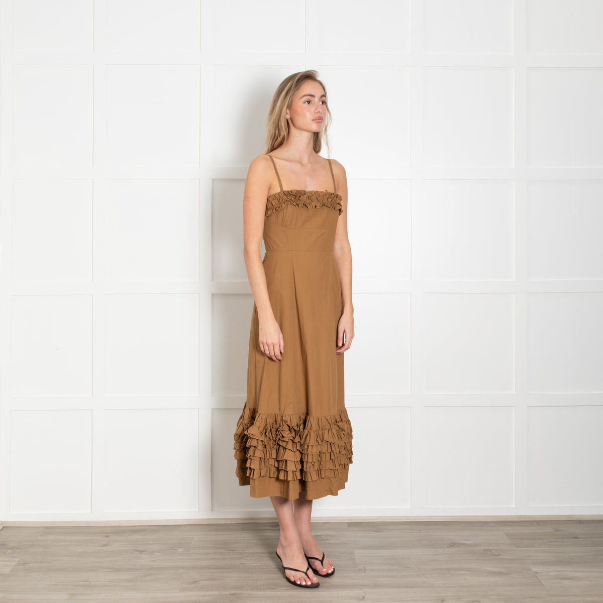 Molly Goddard Tobacco Cotton Dress with Ruching Detail