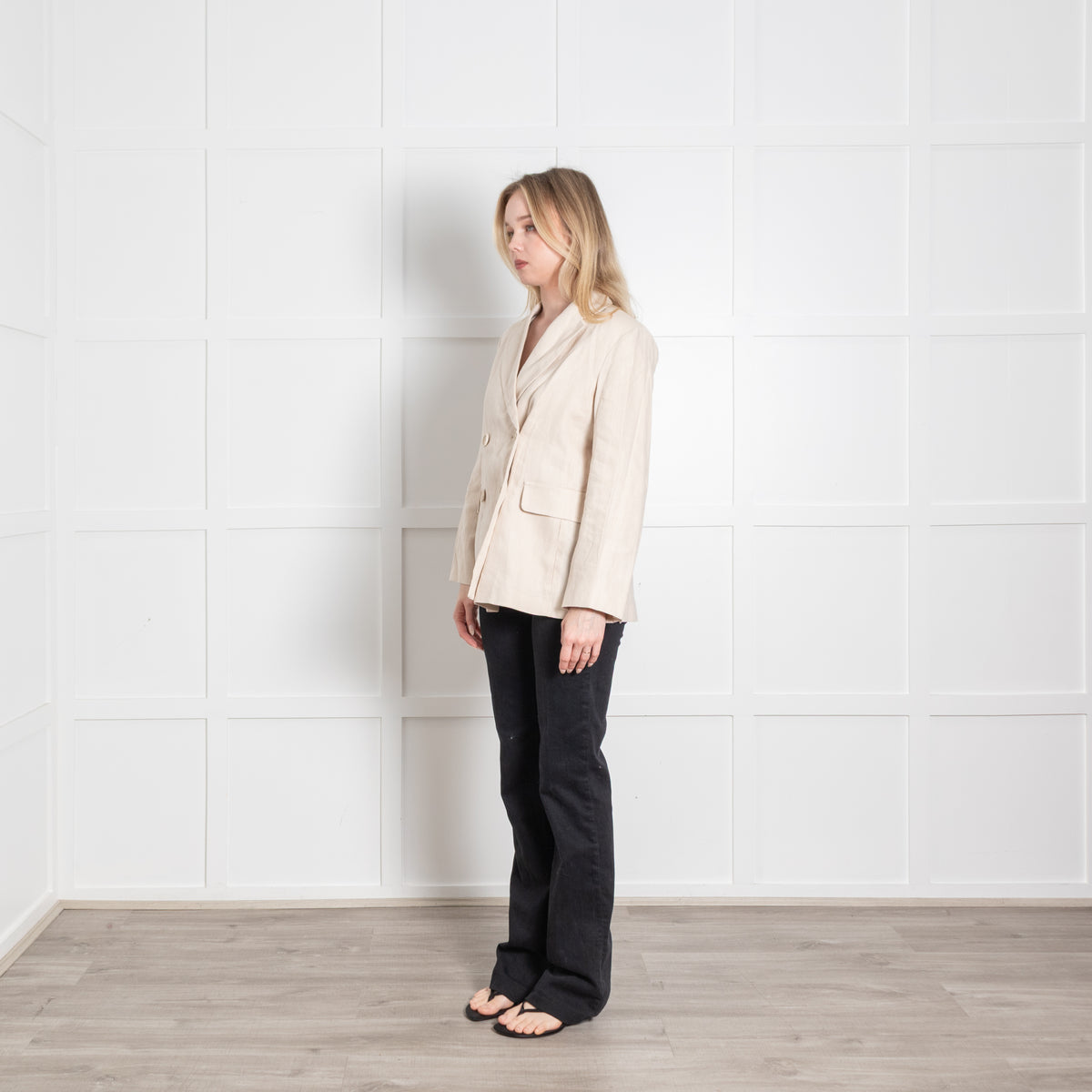 S Max Mara Beige Linen Double Breasted Blazer Jacket