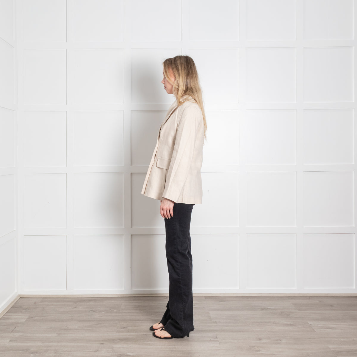 S Max Mara Beige Linen Double Breasted Blazer Jacket