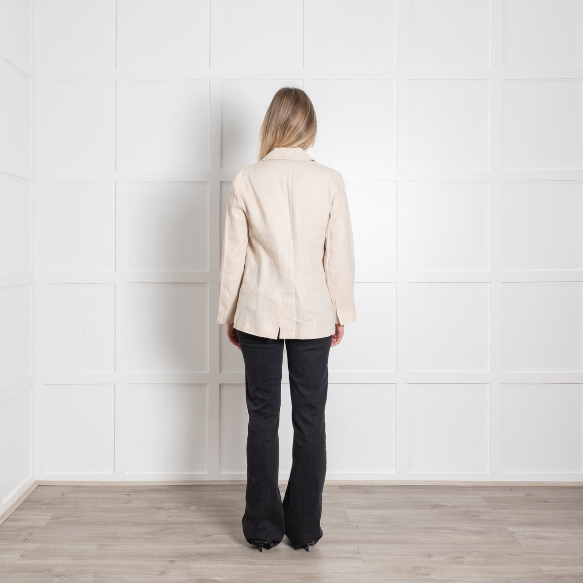 S Max Mara Beige Linen Double Breasted Blazer Jacket