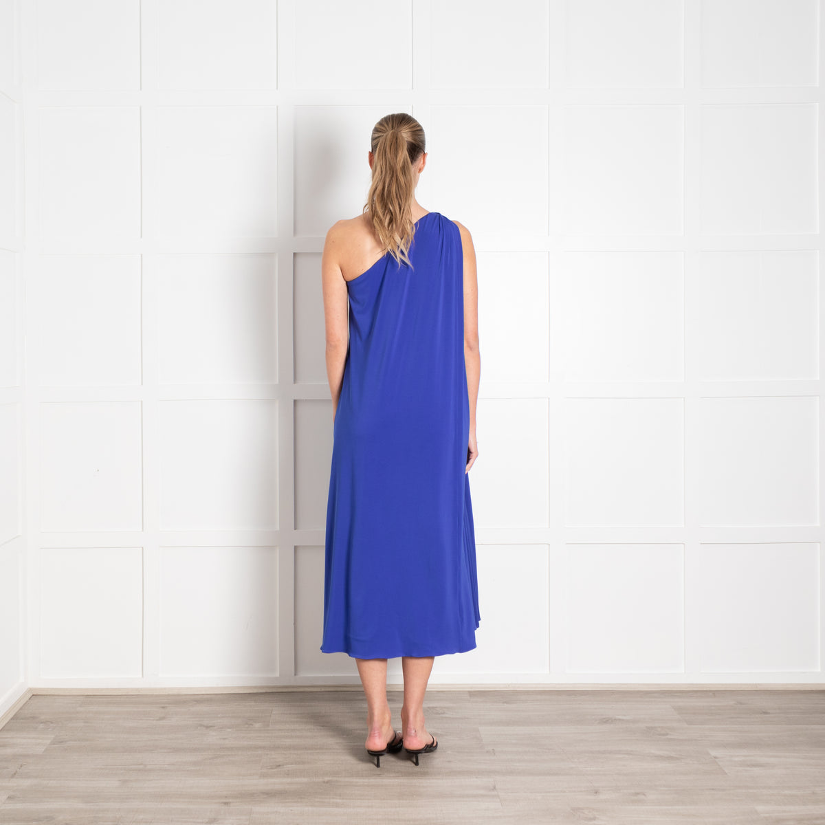 Halston Royal Blue One Shoulder Jersey Maxi Dress