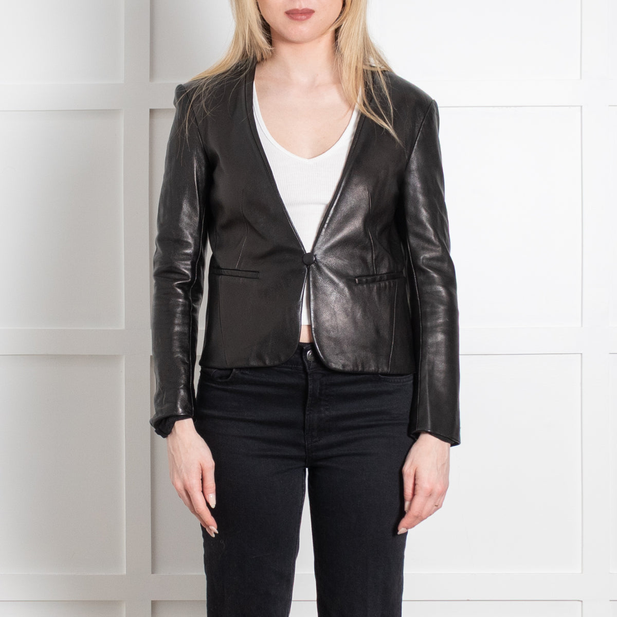 Diane Von Furstenberg Black Leather Blazer Jacket