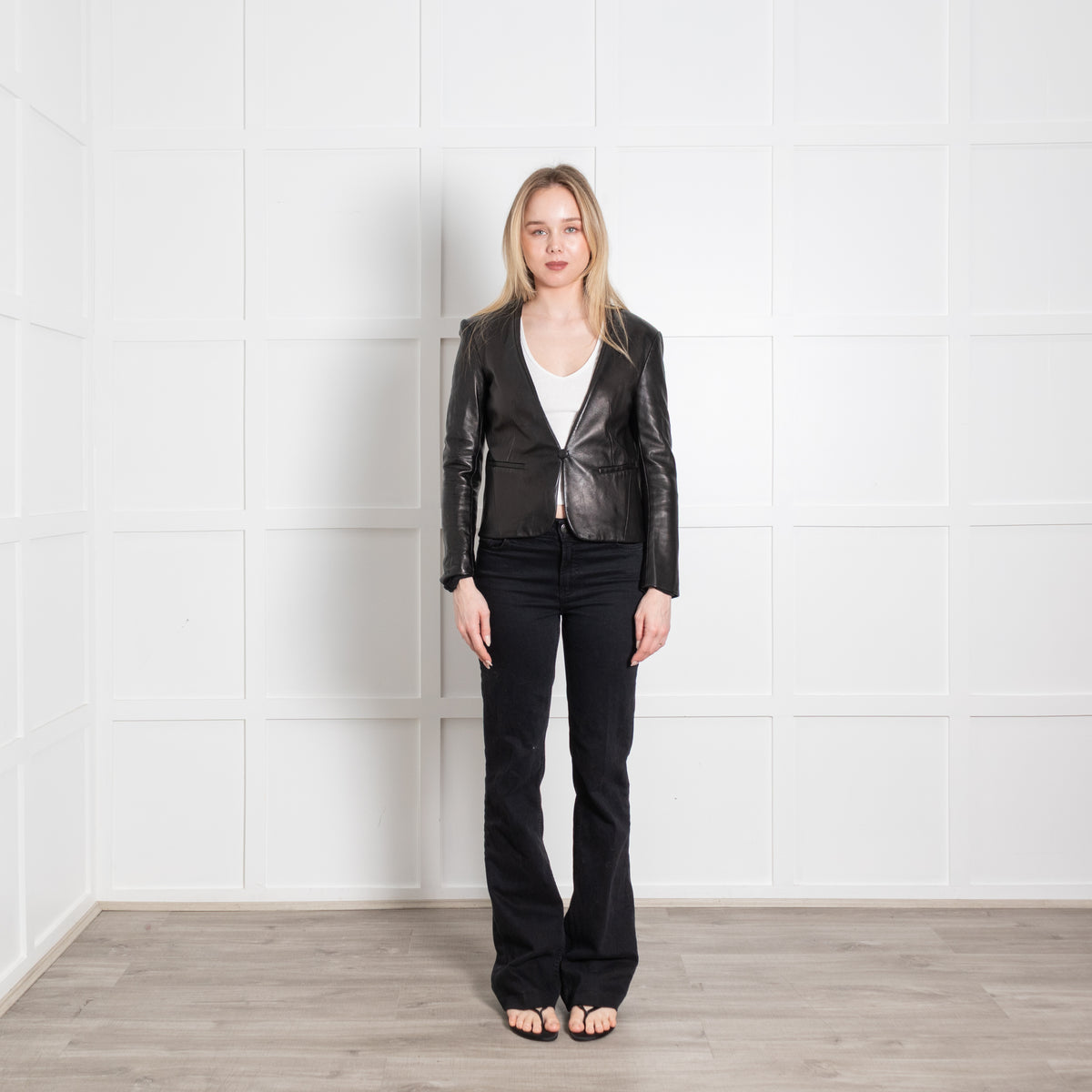 Diane Von Furstenberg Black Leather Blazer Jacket
