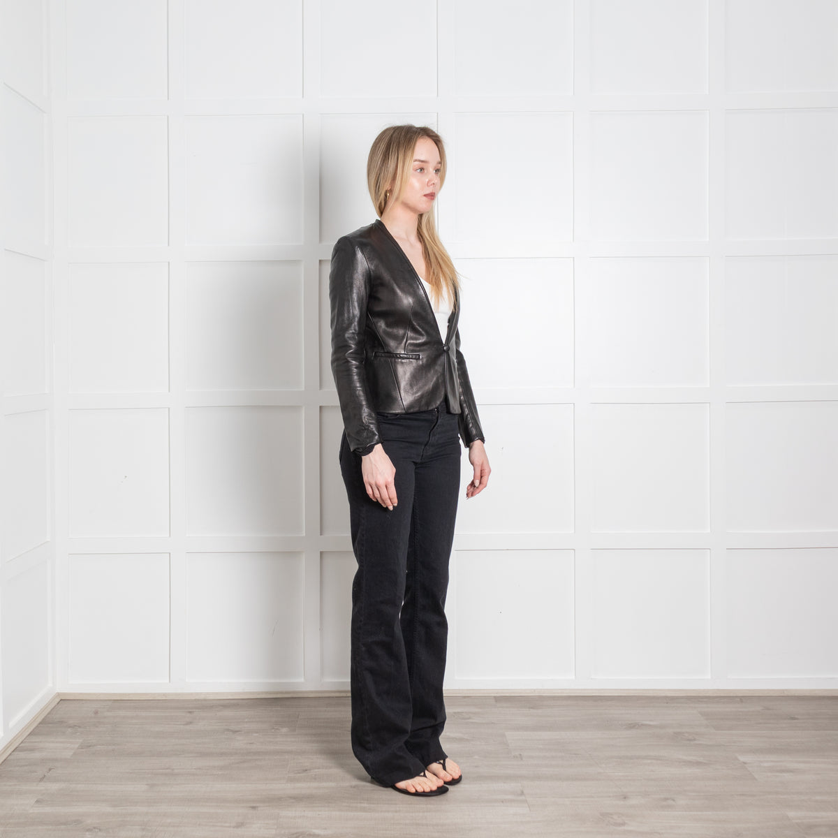 Diane Von Furstenberg Black Leather Blazer Jacket