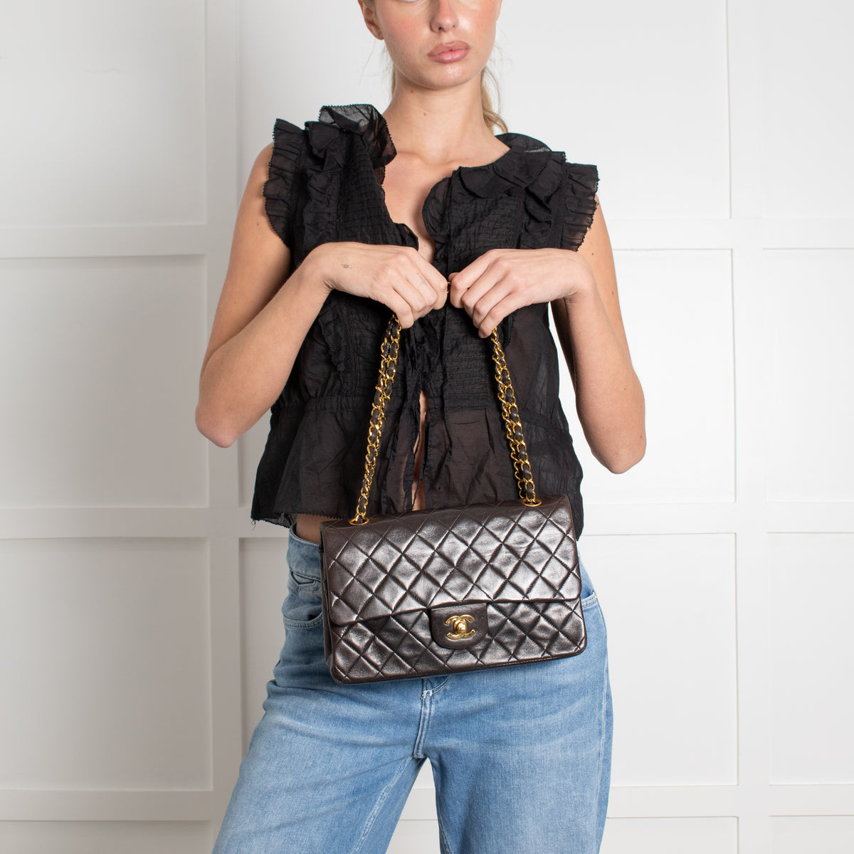 Chanel Vintage Medium Chocolate Lambskin Double Flap Bag