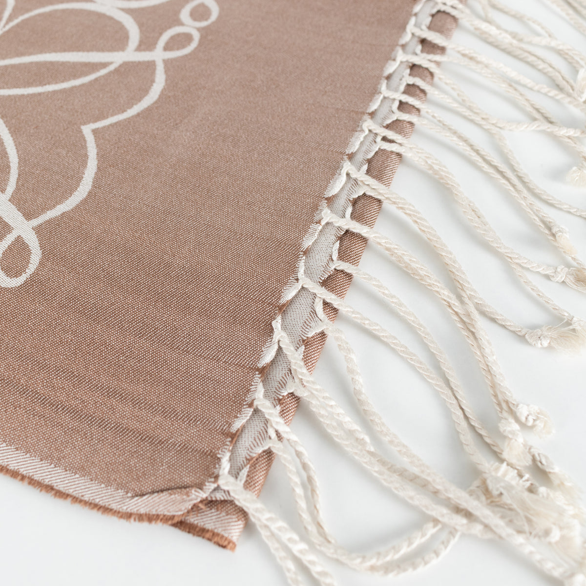 Loewe Brown Fine Silk Jacquard Logo Tassle Scarf
