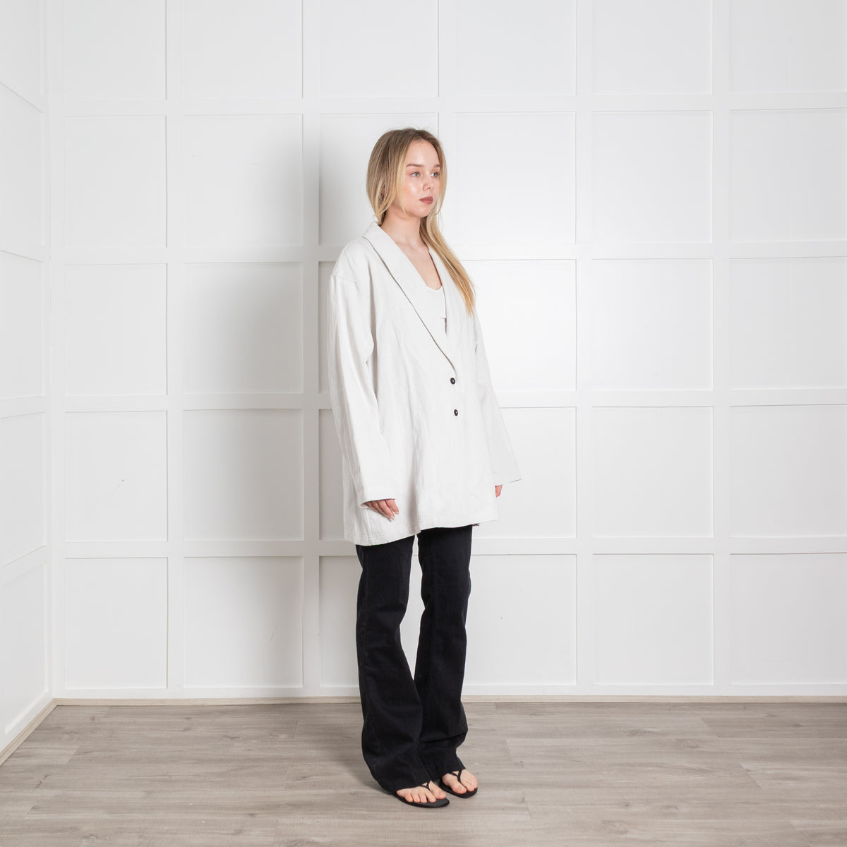 Sara Pacini Beige Linen Stamp Print Detail Blazer Jacket