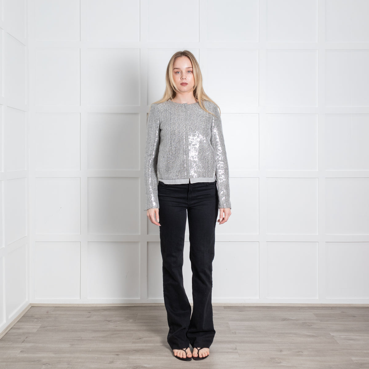 Diane Von Furstenberg Grey Silver Sequinned Short Jacket