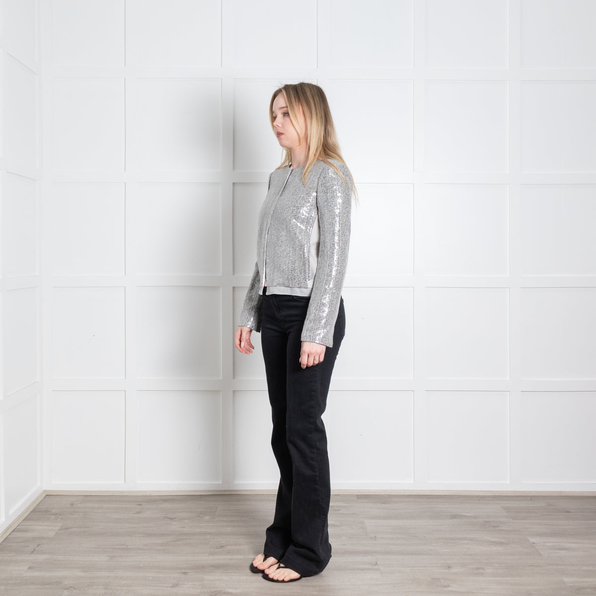 Diane Von Furstenberg Grey Silver Sequinned Short Jacket