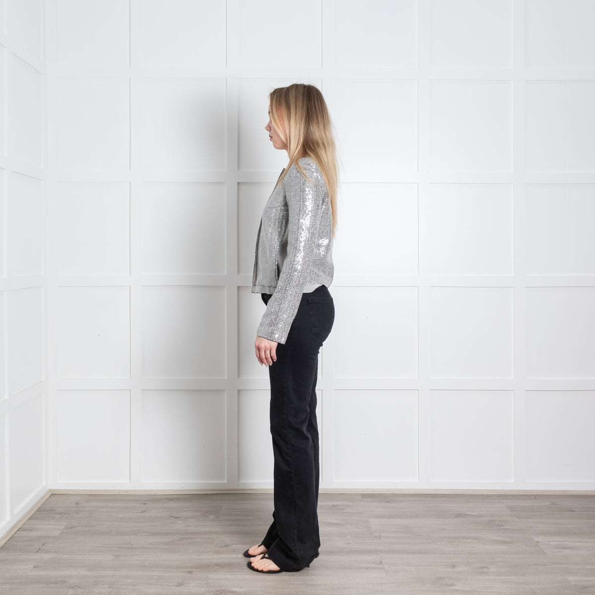 Diane Von Furstenberg Grey Silver Sequinned Short Jacket