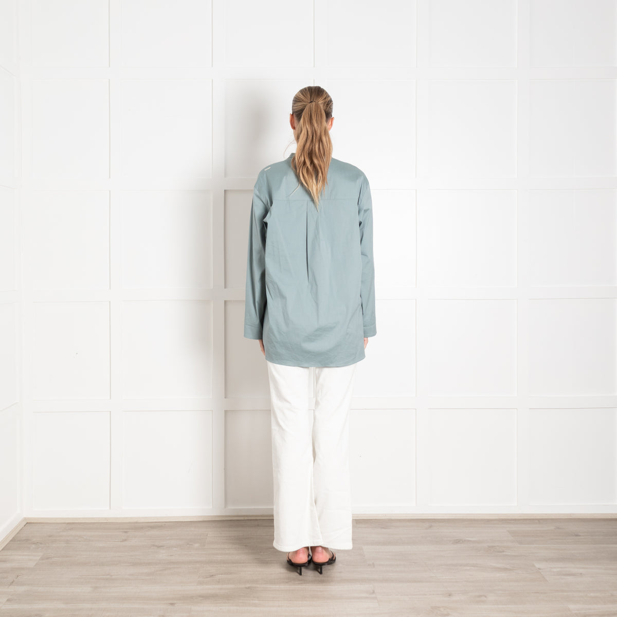 S Max Mara Light Teal Collarless Shirt
