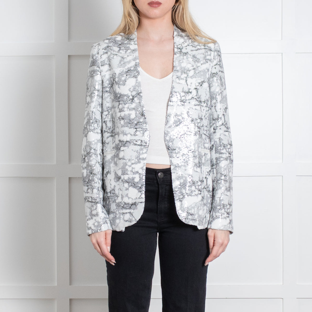 Diane Von Furstenberg White Grey Sequinned Jacket