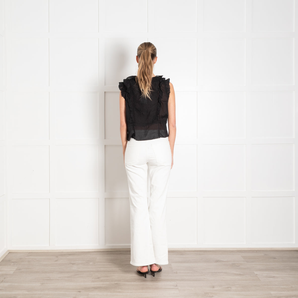 Brora Black Cotton Pin Tuck Detail Sleeveless Top