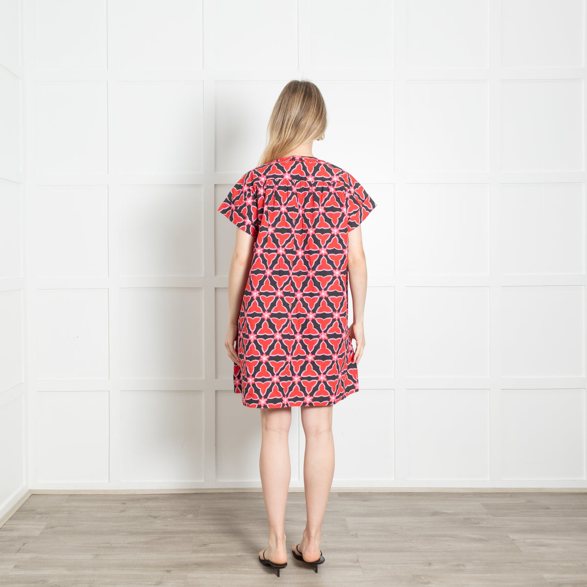 Saloni Black Red Floral Cotton Sleeveless Peplum Mini Dress