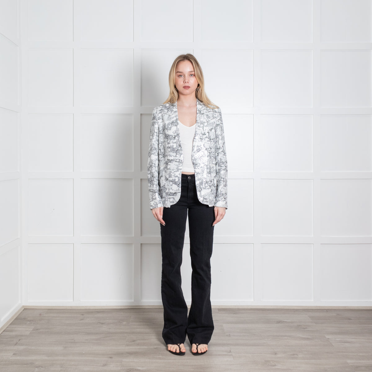 Diane Von Furstenberg White Grey Sequinned Jacket