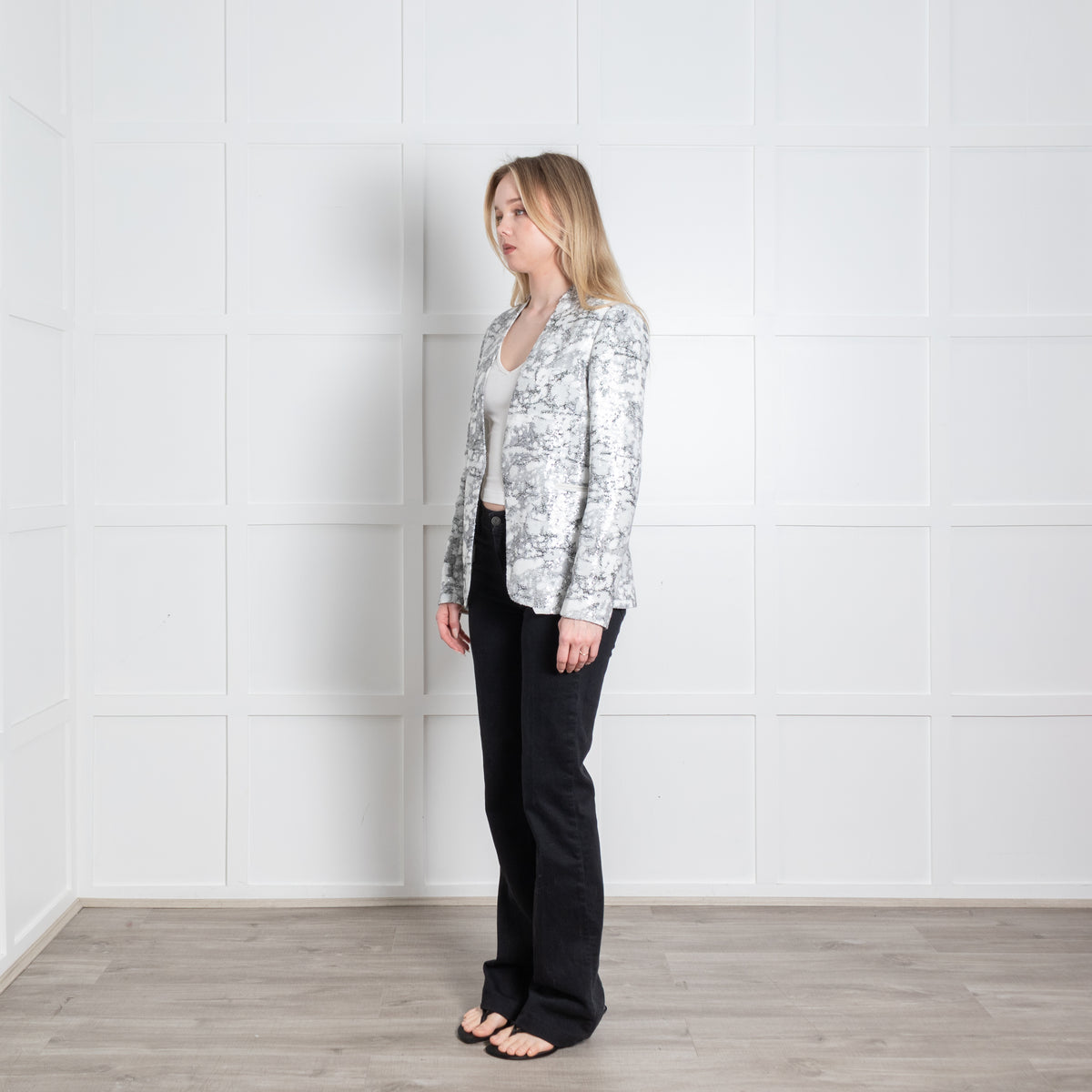 Diane Von Furstenberg White Grey Sequinned Jacket