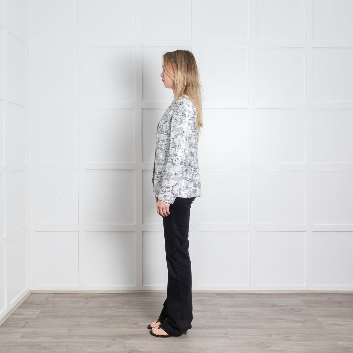 Diane Von Furstenberg White Grey Sequinned Jacket