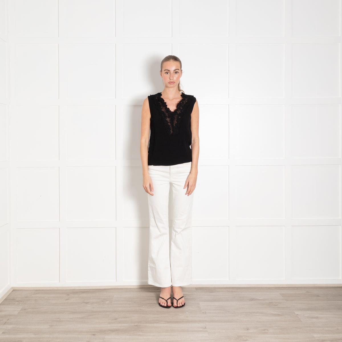 Sandro Black Sleeveless Top with Applique Detail