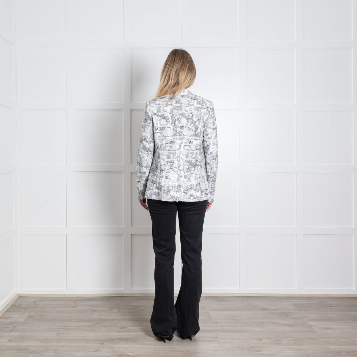 Diane Von Furstenberg White Grey Sequinned Jacket