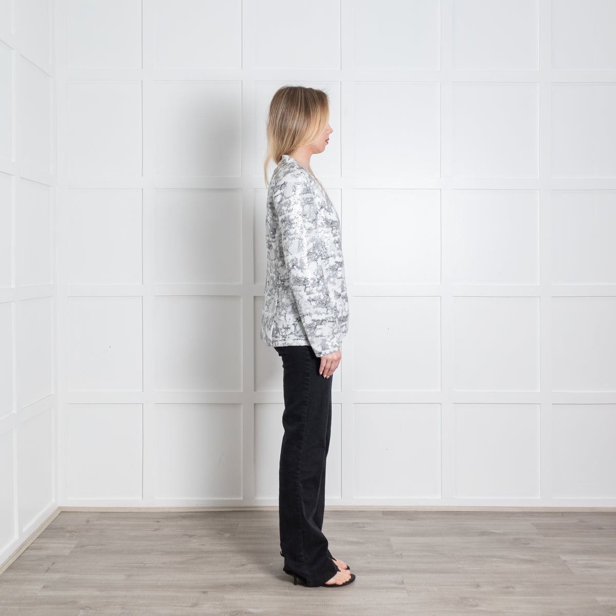 Diane Von Furstenberg White Grey Sequinned Jacket