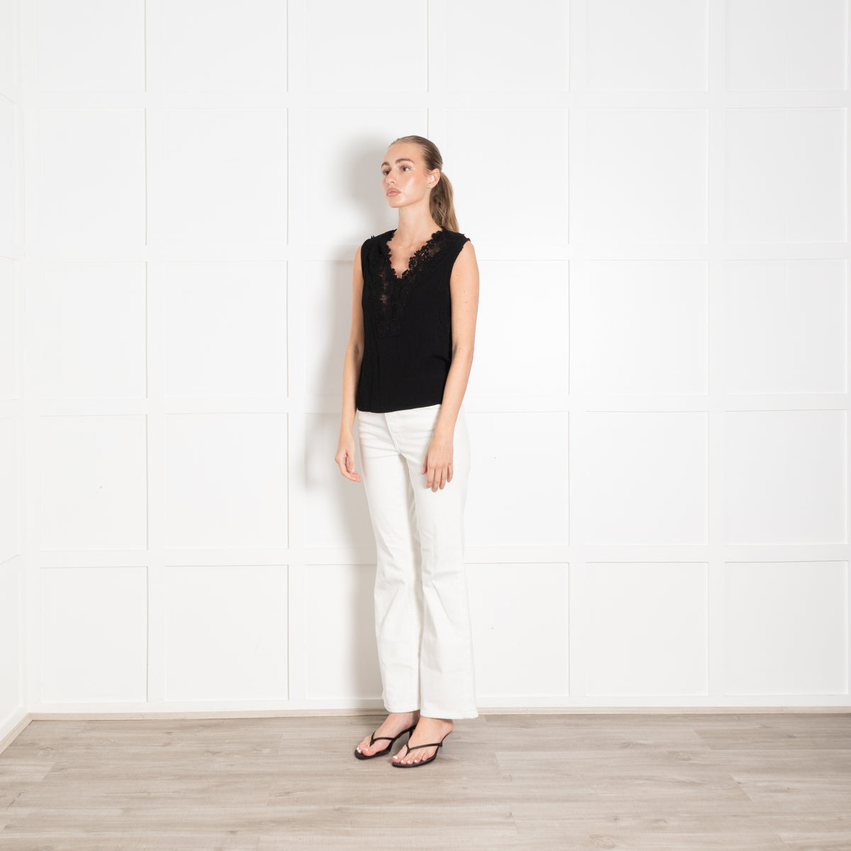 Sandro Black Sleeveless Top with Applique Detail