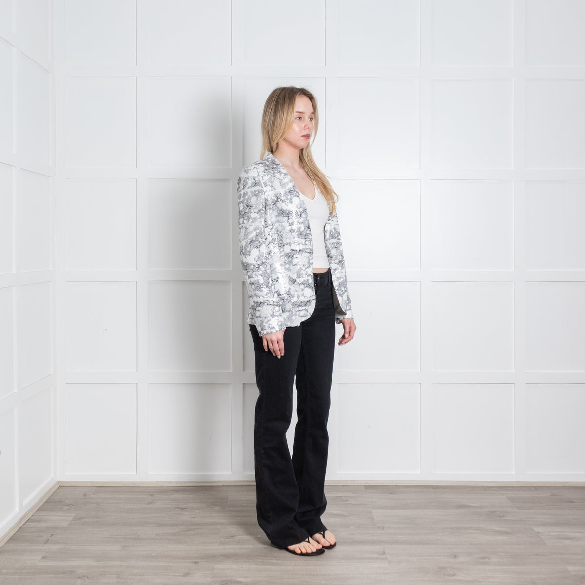Diane Von Furstenberg White Grey Sequinned Jacket