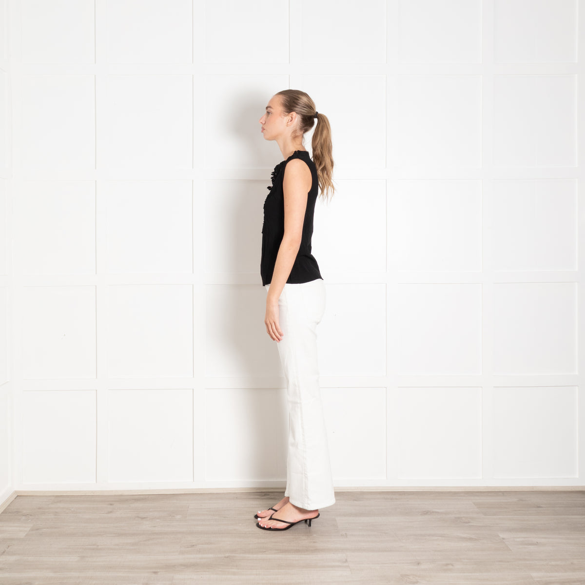Sandro Black Sleeveless Top with Applique Detail