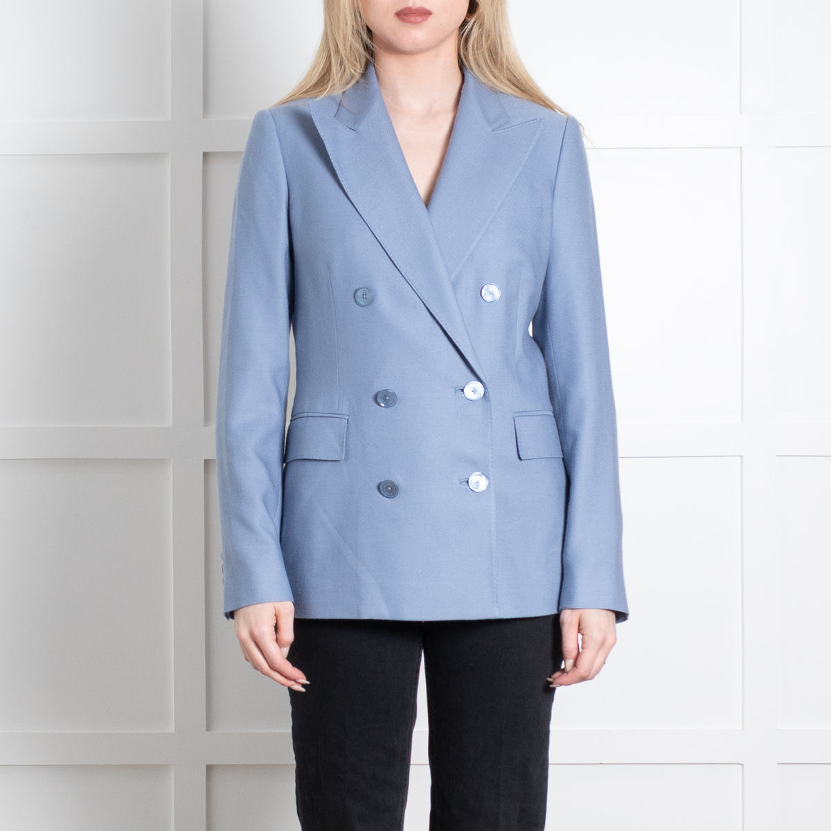 Ralph Lauren Blue Cashmere Double Breasted Blazer Jacket