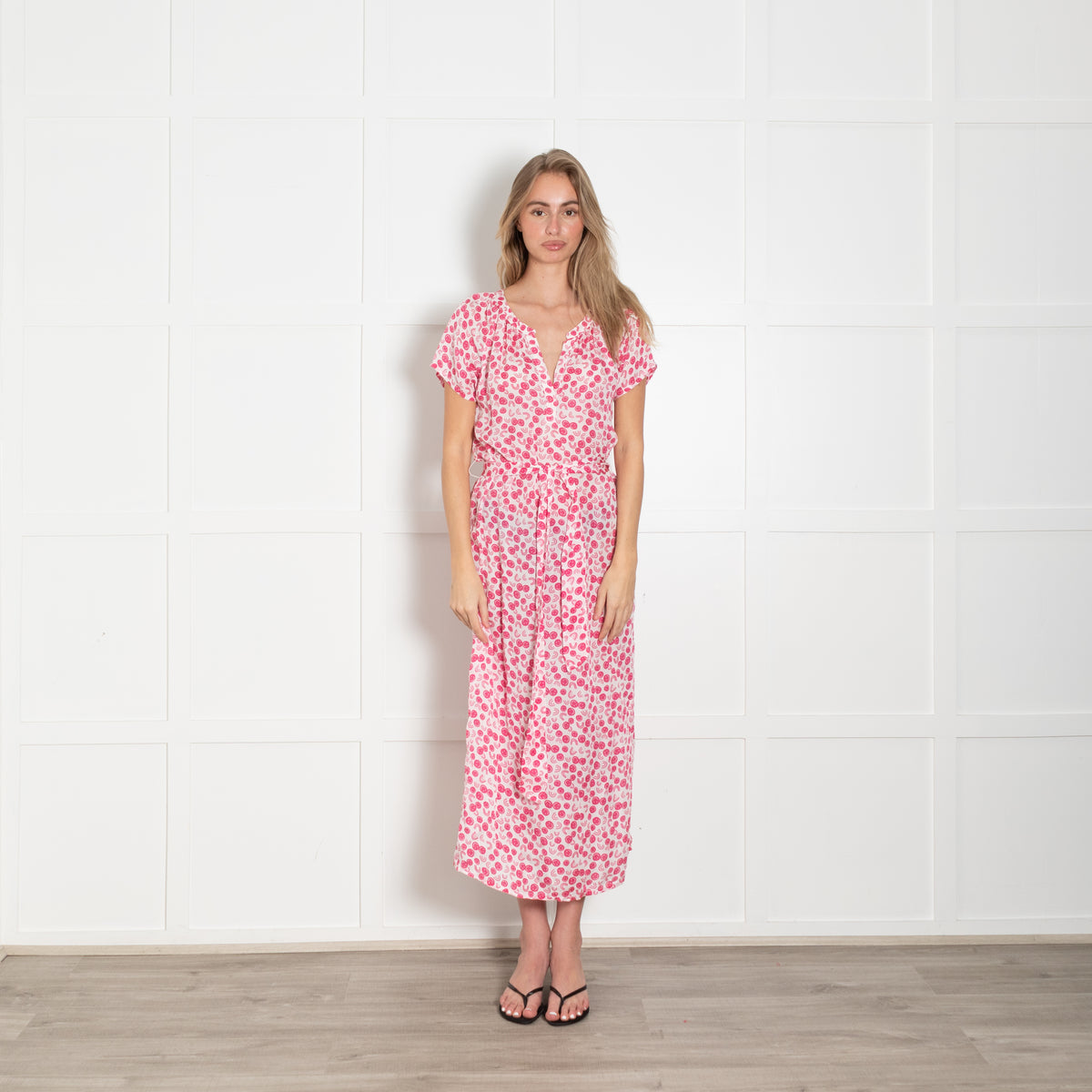Primrose Park White Pink Smiley Print Belted Long Dress