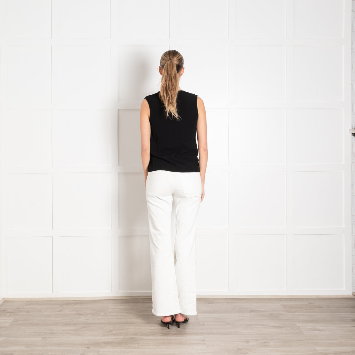 Sandro Black Sleeveless Top with Applique Detail