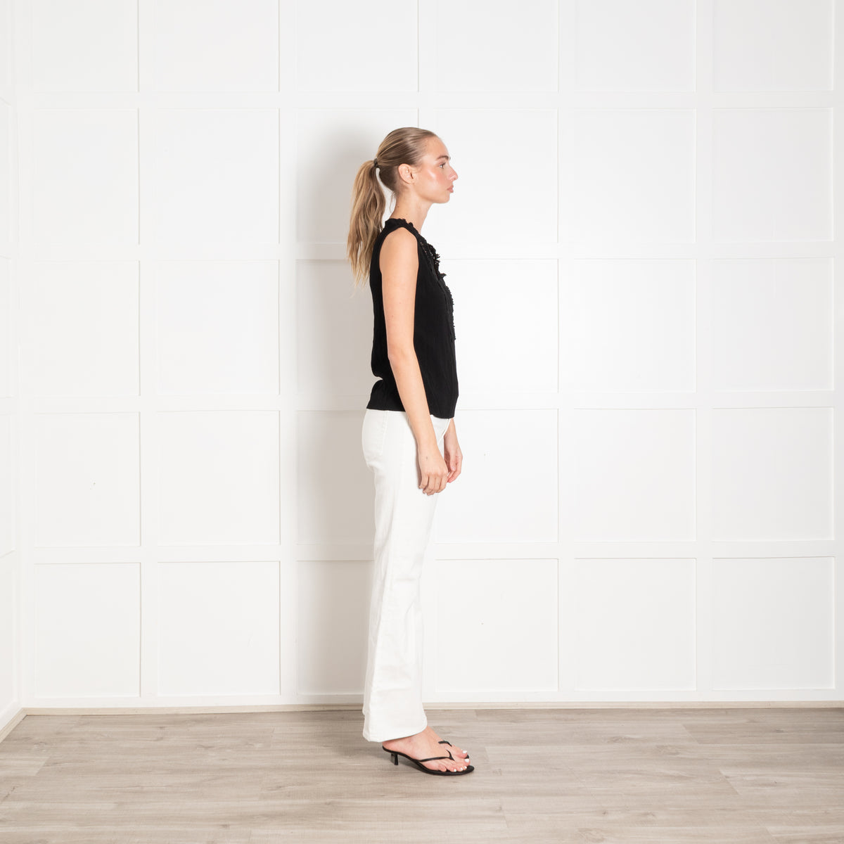 Sandro Black Sleeveless Top with Applique Detail