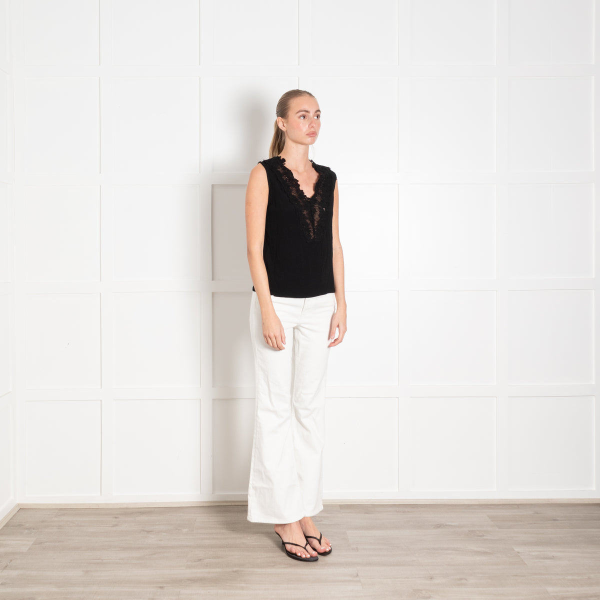 Sandro Black Sleeveless Top with Applique Detail