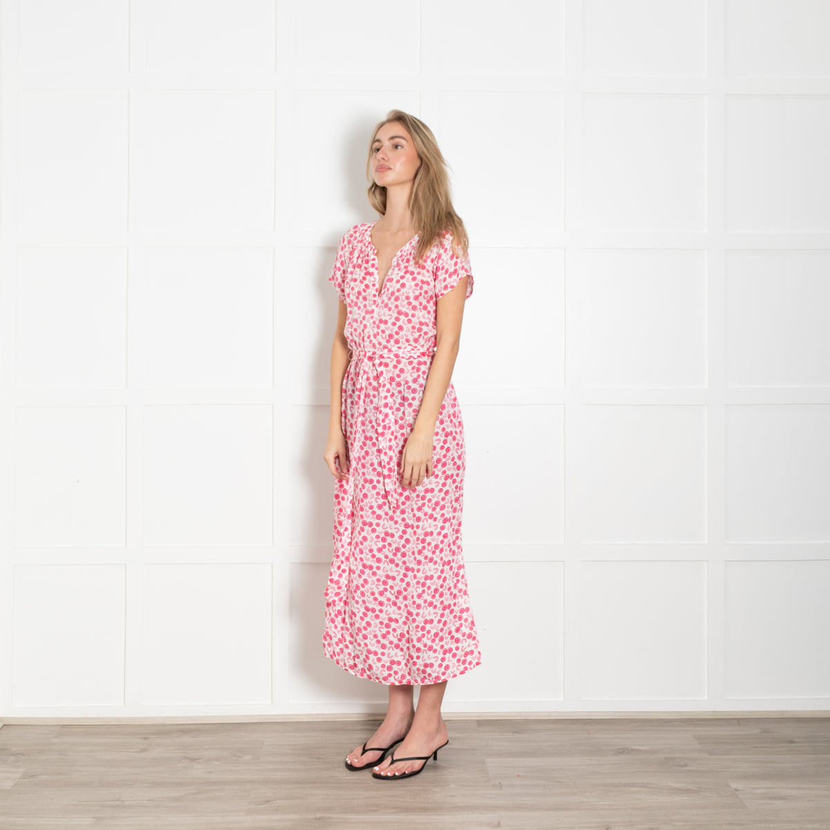 Primrose Park White Pink Smiley Print Belted Long Dress