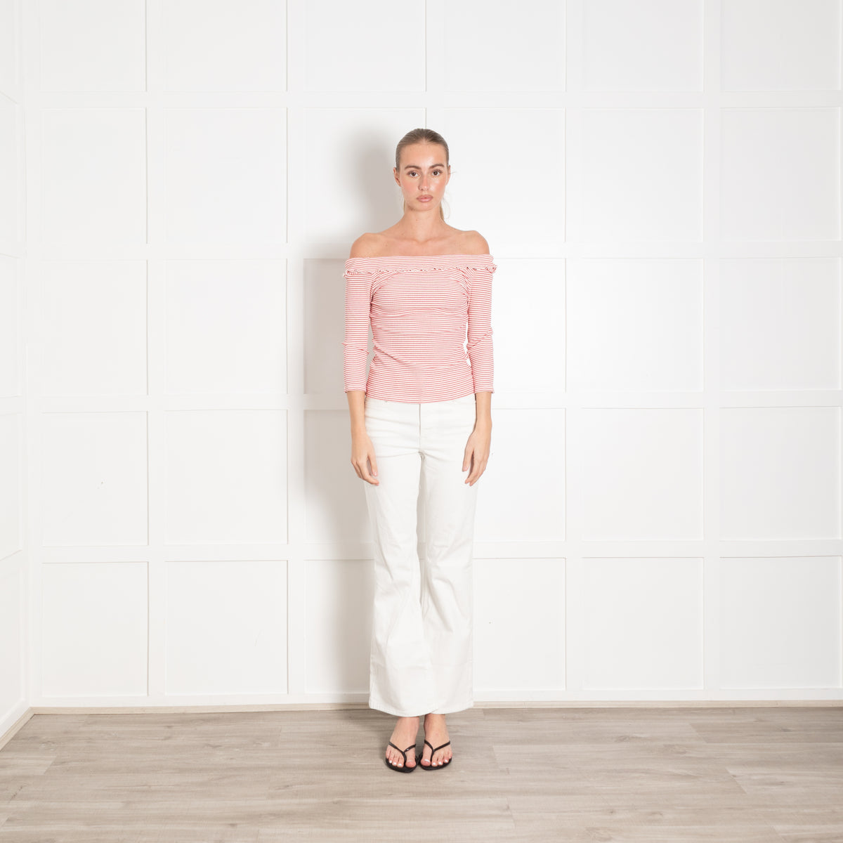 Claudie Pierlot Micro Stripe Ruffle Top
