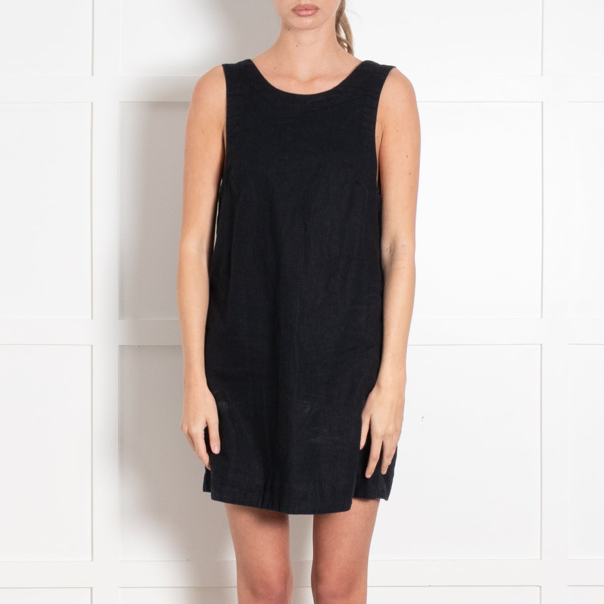 Free People Black Cotton Line Blend Scoop Back Sleeveless Dress