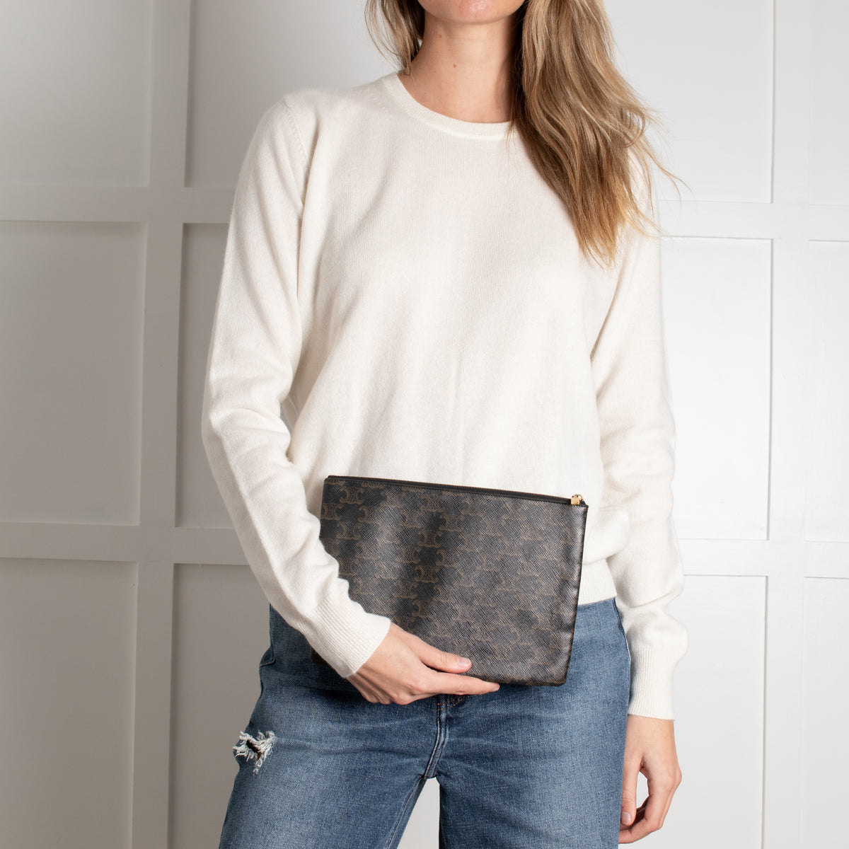 Celine Black Brown Triomphe Canvas Pouch