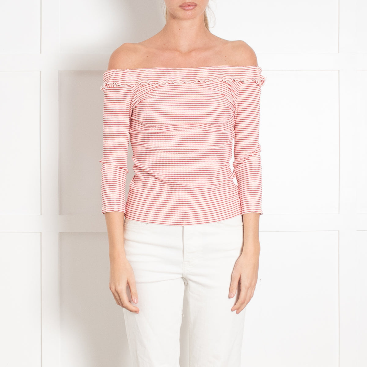 Claudie Pierlot Micro Stripe Ruffle Top