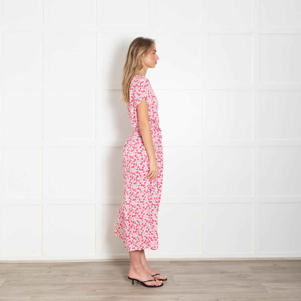Primrose Park White Pink Smiley Print Belted Long Dress