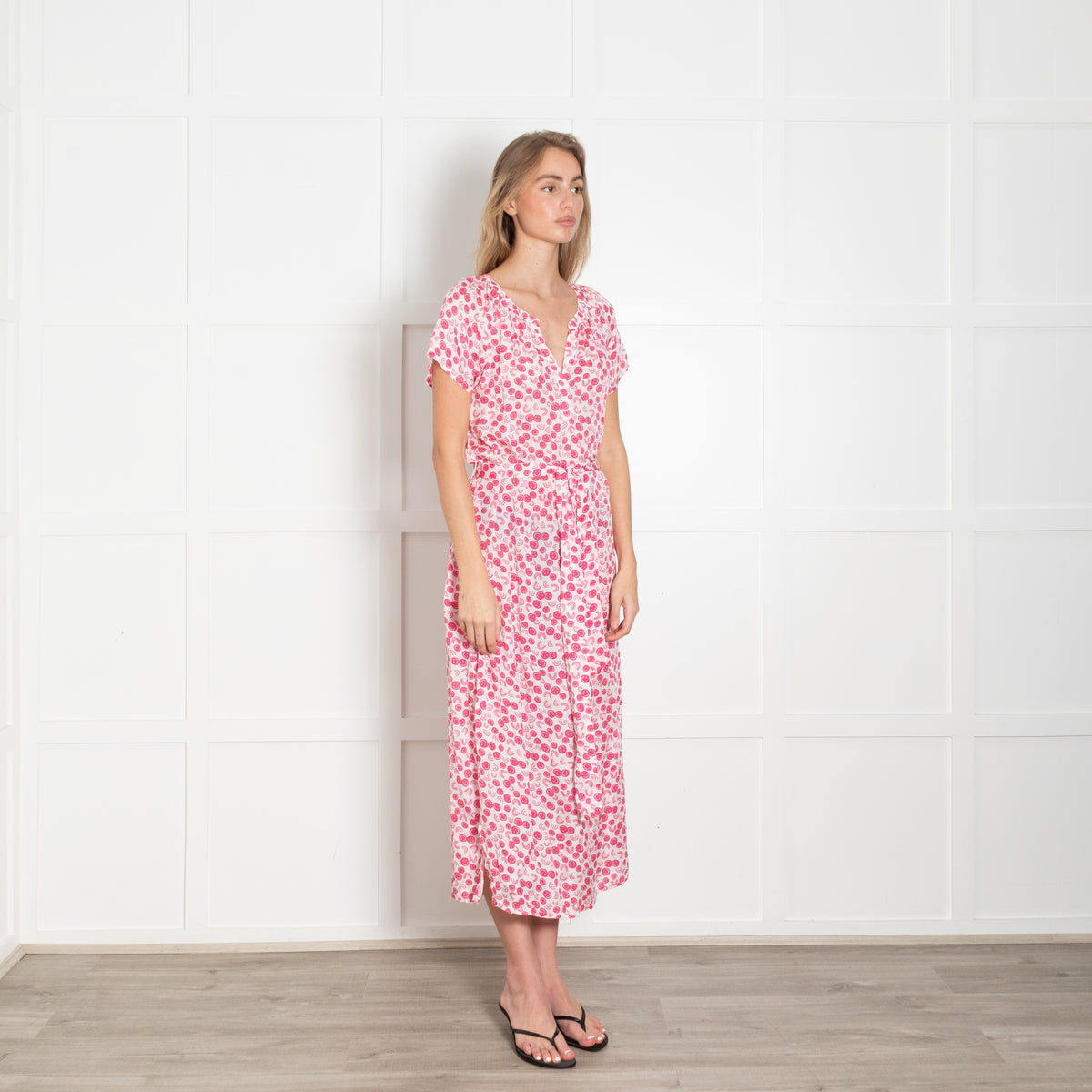 Primrose Park White Pink Smiley Print Belted Long Dress