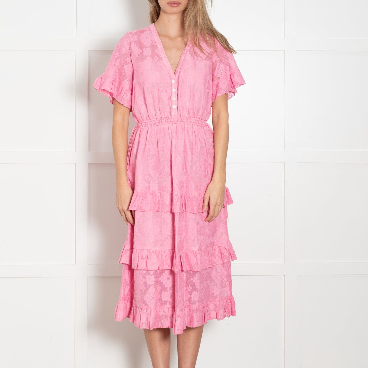 Neve & Noor Bubble Pink Lace Short Sleeve Dress
