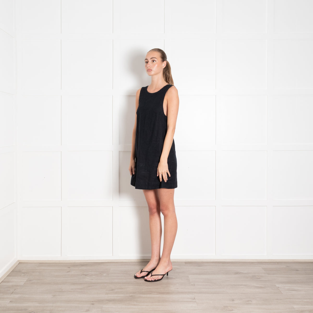 Free People Black Cotton Line Blend Scoop Back Sleeveless Dress