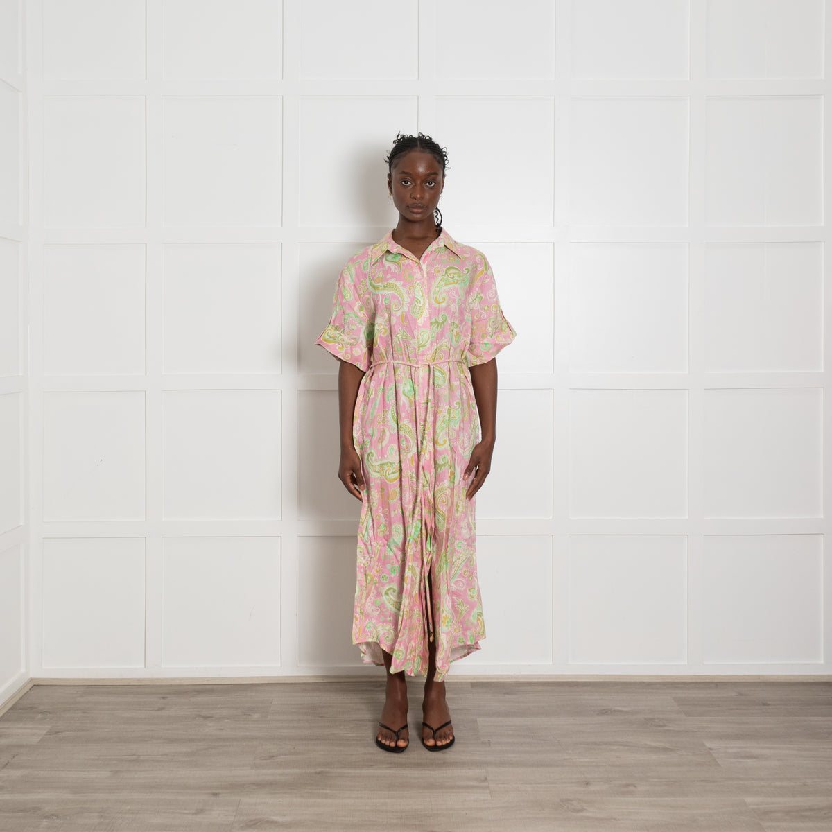 Alemais Pink and Green Paisley Print Short Sleeve Shirt Dress