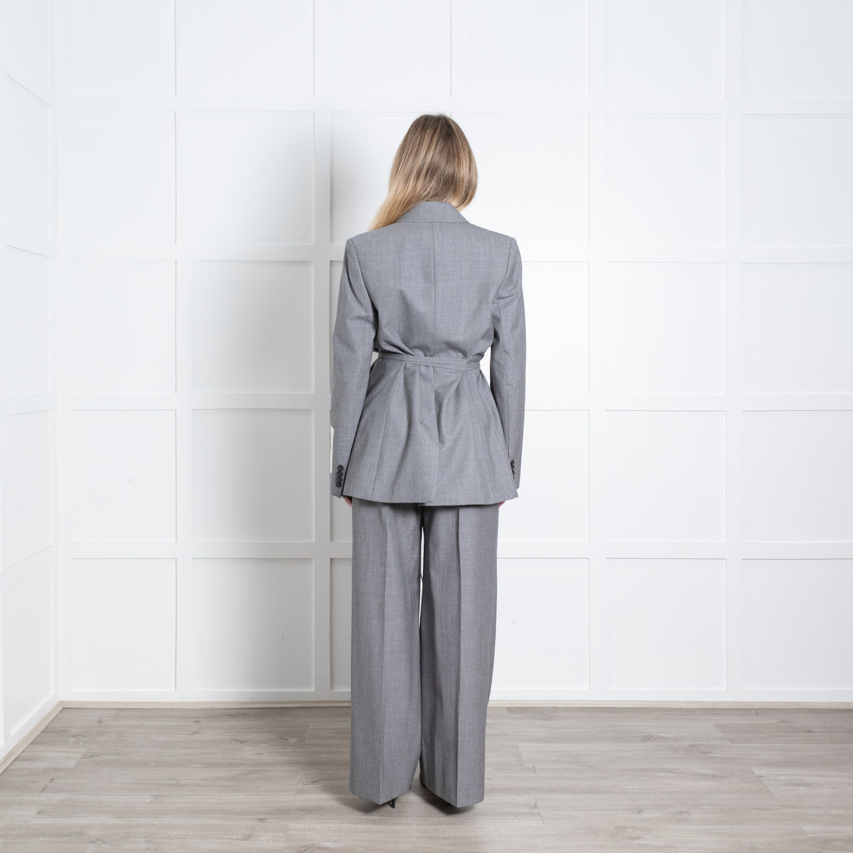 Erdem Grey Fine Wool Floral Appliqued Patch Wrap Blazer