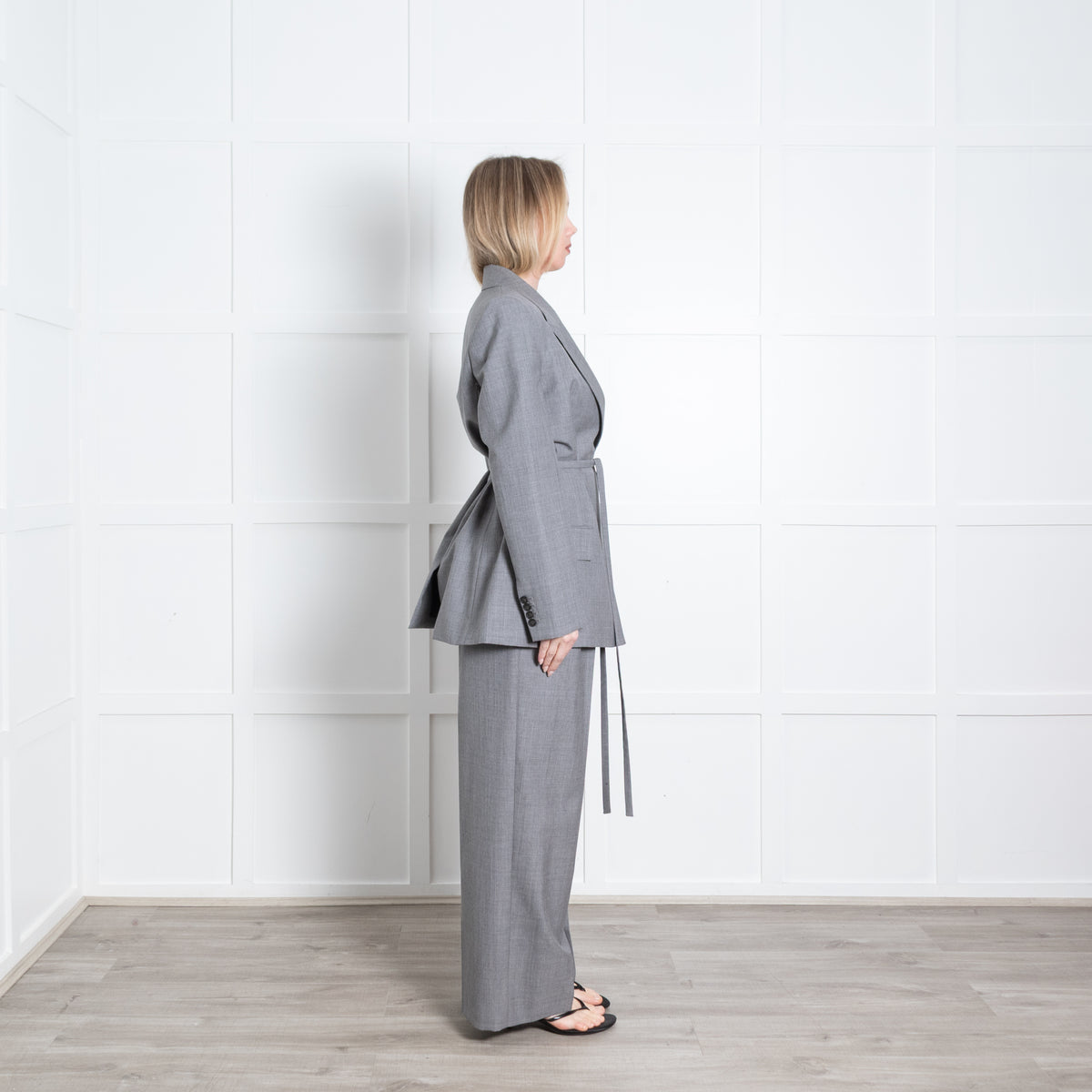 Erdem Grey Fine Wool Floral Appliqued Patch Wrap Blazer