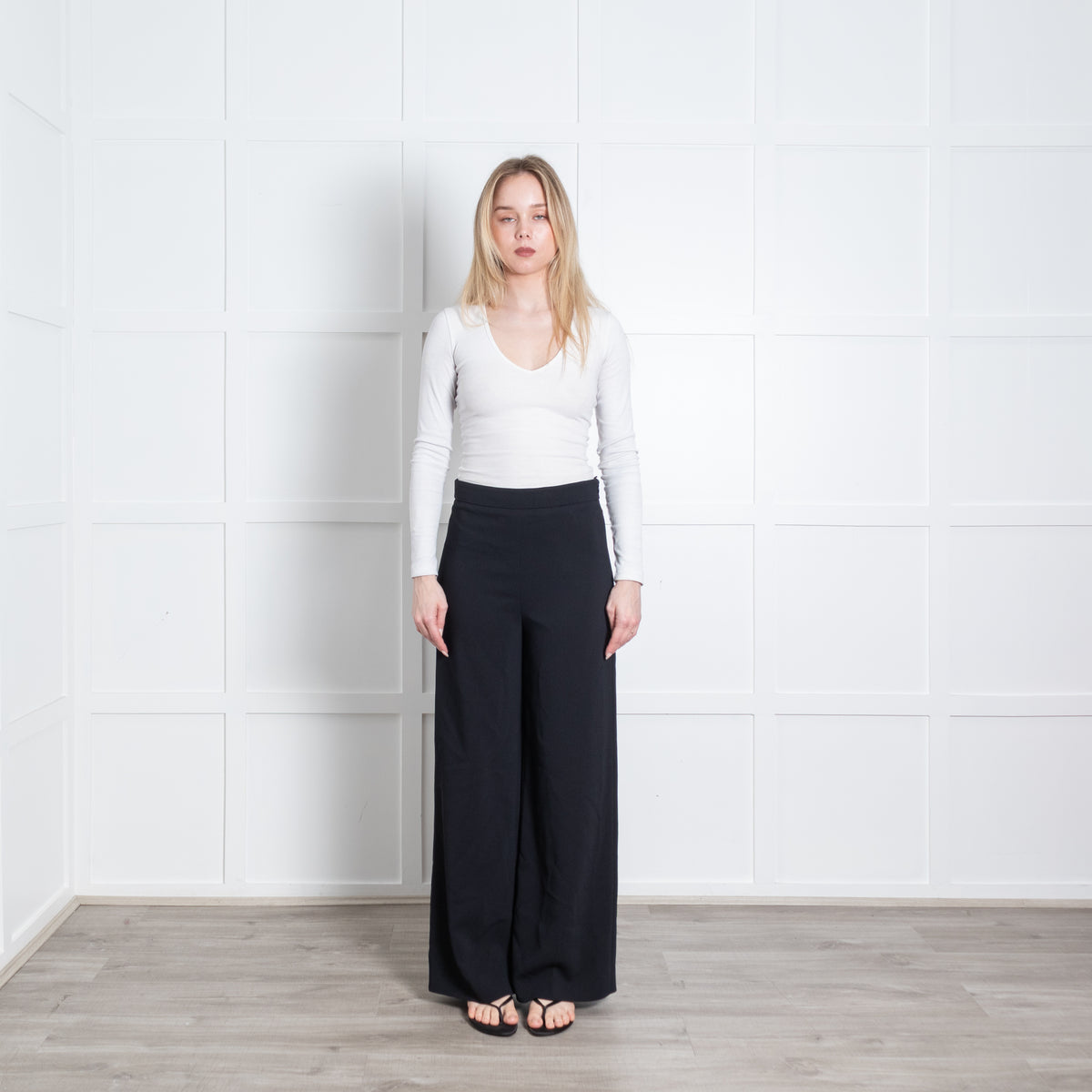 Joseph Black High Waisted Wide Leg Size Zip Trousers