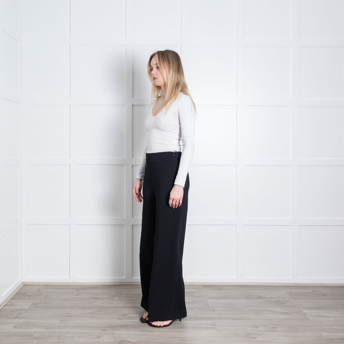 Joseph Black High Waisted Wide Leg Size Zip Trousers