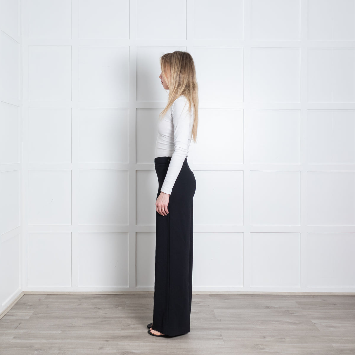 Joseph Black High Waisted Wide Leg Size Zip Trousers